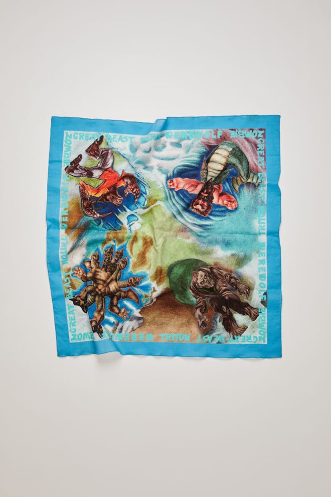 Monster-print scarf turquoise blue