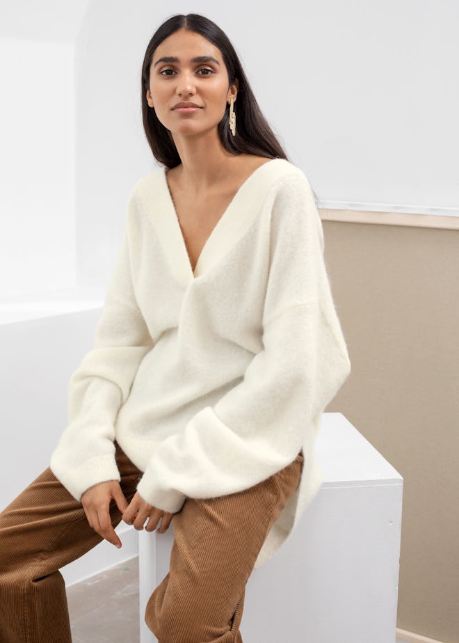 Oversized V-Neck Alpaca Blend Sweater