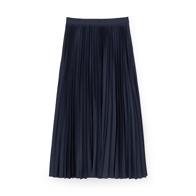 Pleated Poplin Midi Skirt 