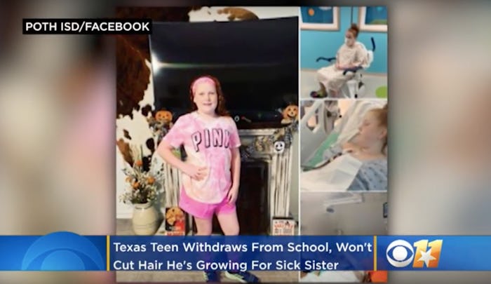 A brother growing out his hair for his sick sister was told by his high school to cut it or leave. 