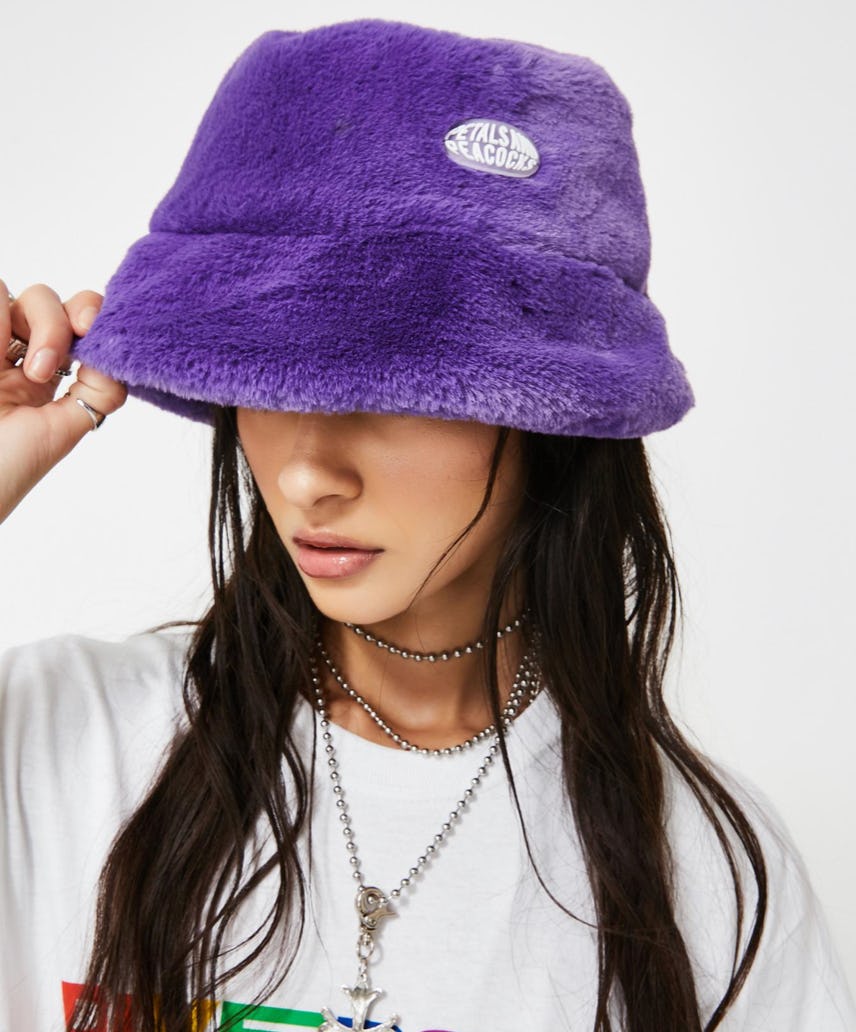 fuzzy black bucket hat