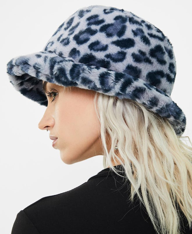 Blue Leopard Fluffy Bucket Hat