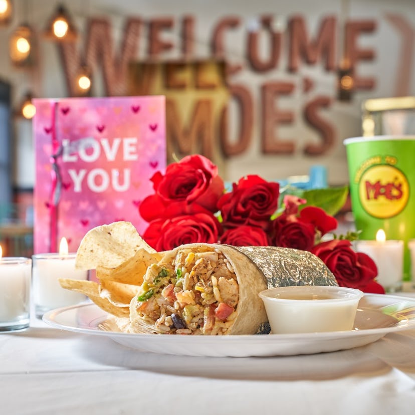 Moe's free queso on Valentine's Day, moe's burrito