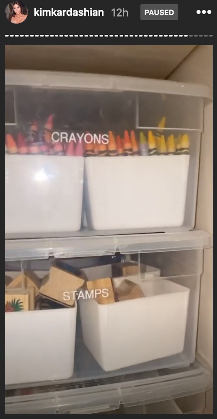 Kardashian's closet is filled with color coordinated art supplies.