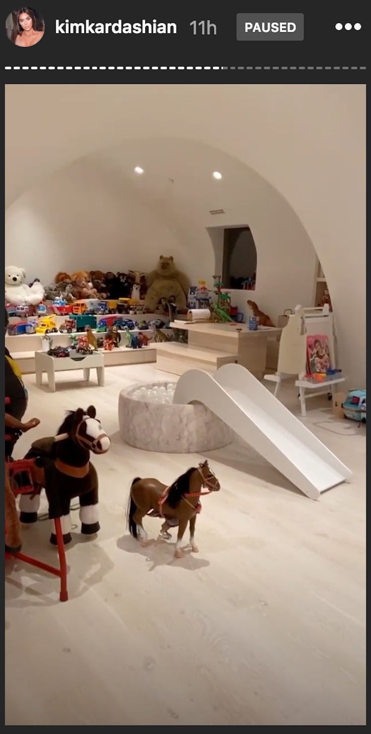 Kim Kardashian's kid's playroom is all white except for their colorful toys.