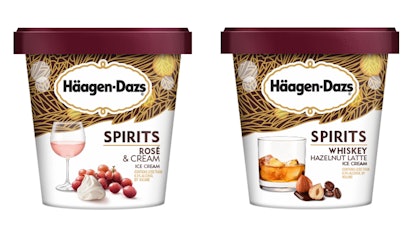 Haagen-Dazs new Spirits Collection flavors include rose & cream and whiskey hazelnut latte.
