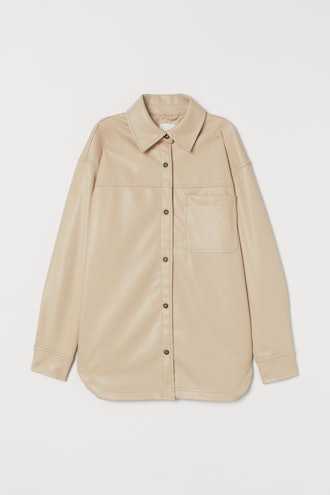 Faux Leather-Shirt Jacket