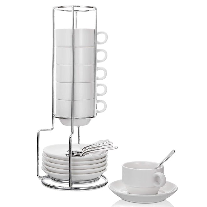 Aozita Espresso Cups and Saucers Set with Stand 