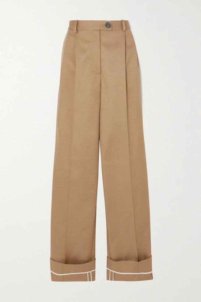 Pleated cotton-twill wide-leg pants