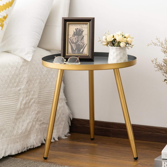 Gold & Gray Round Side Table by Aojezor