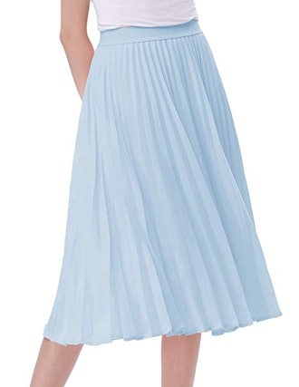 Kate Kasin High Waist Pleated A-Line Skirt