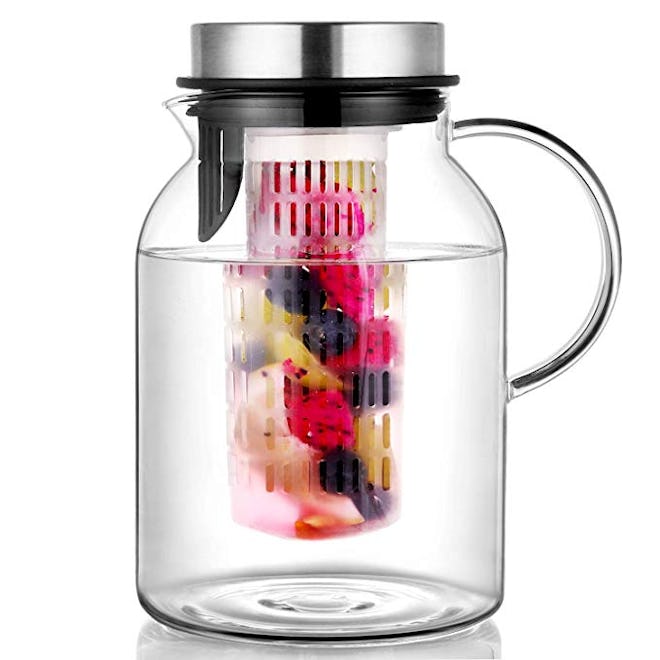 Hiware Glass Fruit Infuser Water Pitcher with Removable Lid