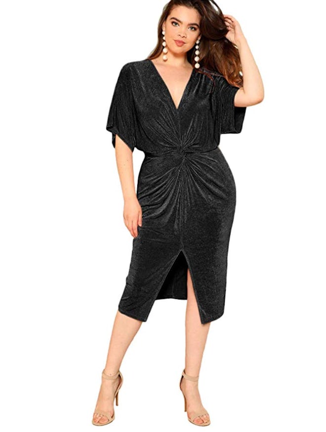 Floerns Twist Front Split Midi Dress