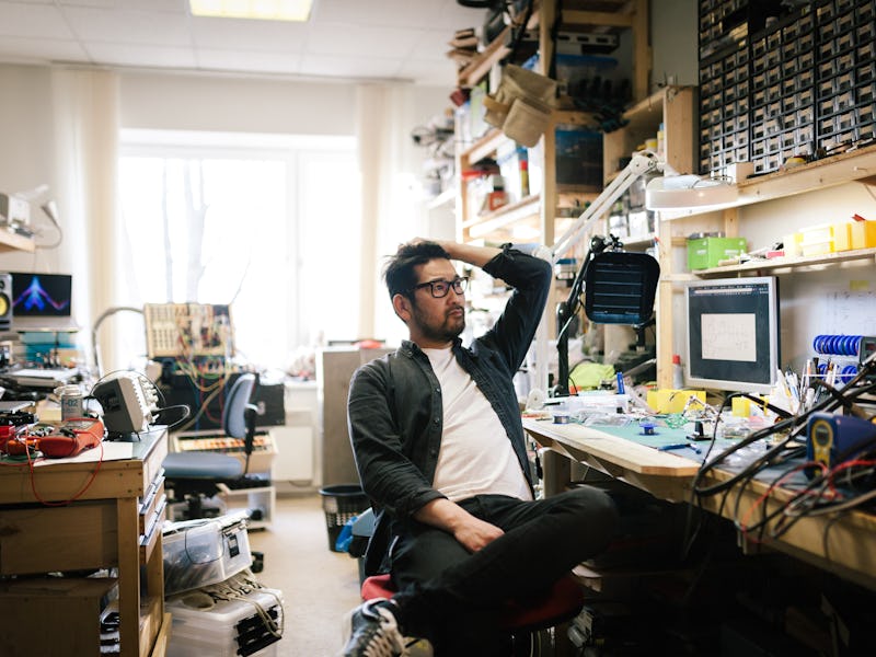 Series of photos shot in a little studio/workplace, where an Japanse artist and electrician/engineer...