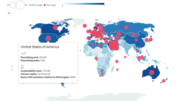 map showing USA ranking for kids flourishing 