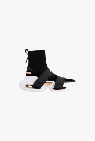 Black And White High-Top Suede And Mesh BBold Sneakers With Strap