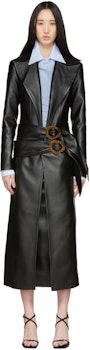 Black Faux-Leather Belt Coat