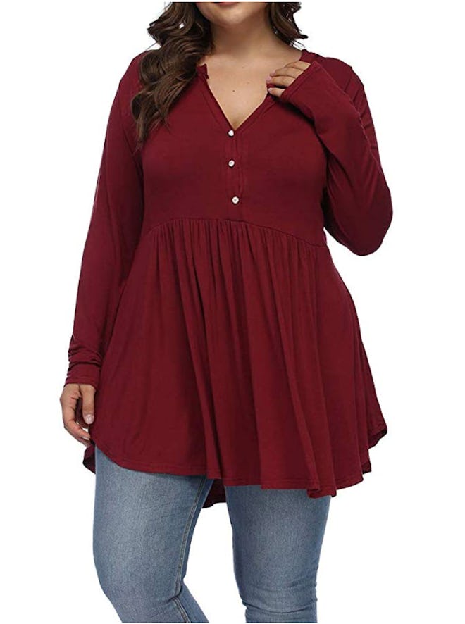 Allegrace Women's Plus Size Henley Tunic Top