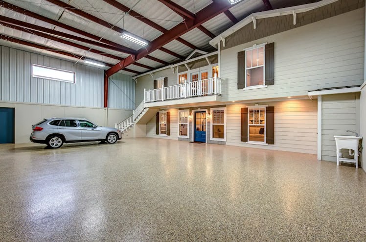 A two-bedroom home sits within an airplane hangar on Airbnb.