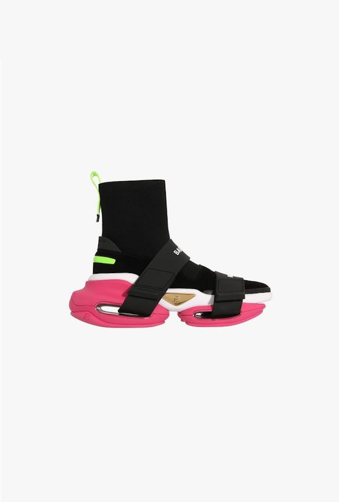 EXCLUSIVE - Black And Pink High-Top Suede And Mesh BBold Sneakers With Strap