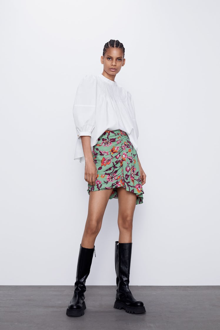 Zara  Floral Draped Mini Skirt