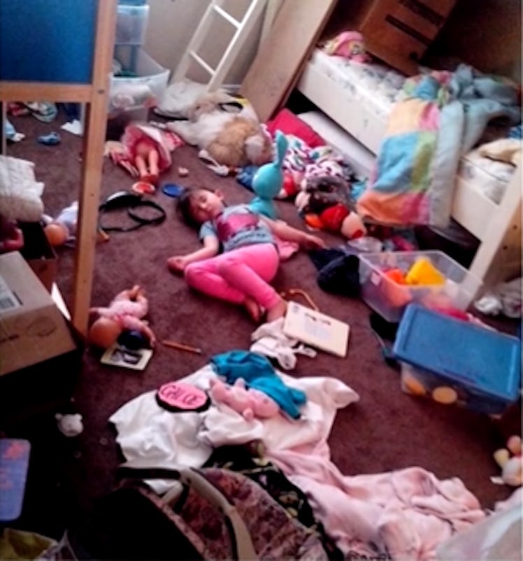A little girl napped in her messy playroom instead of keeping it clean like Kim Kardashian's playroo...