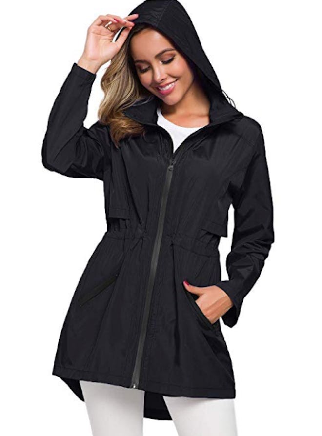Avoogue Women's Long Raincoat with Hood Outdoor Lightweight Windbreaker Rain Jacket 