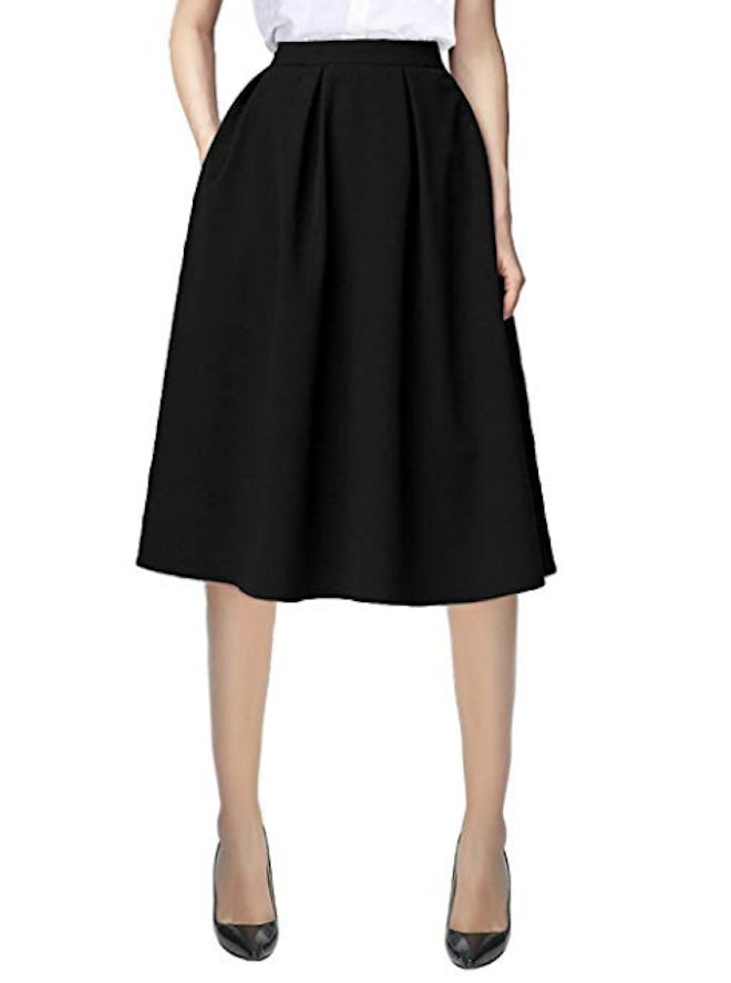 Urban CoCo Women's Flared A line Pocket Skirt High Waist Pleated Midi Skirt