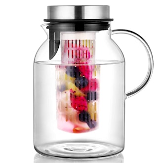 Hiware Glass Fruit Infuser Water Pitcher with Removable Lid