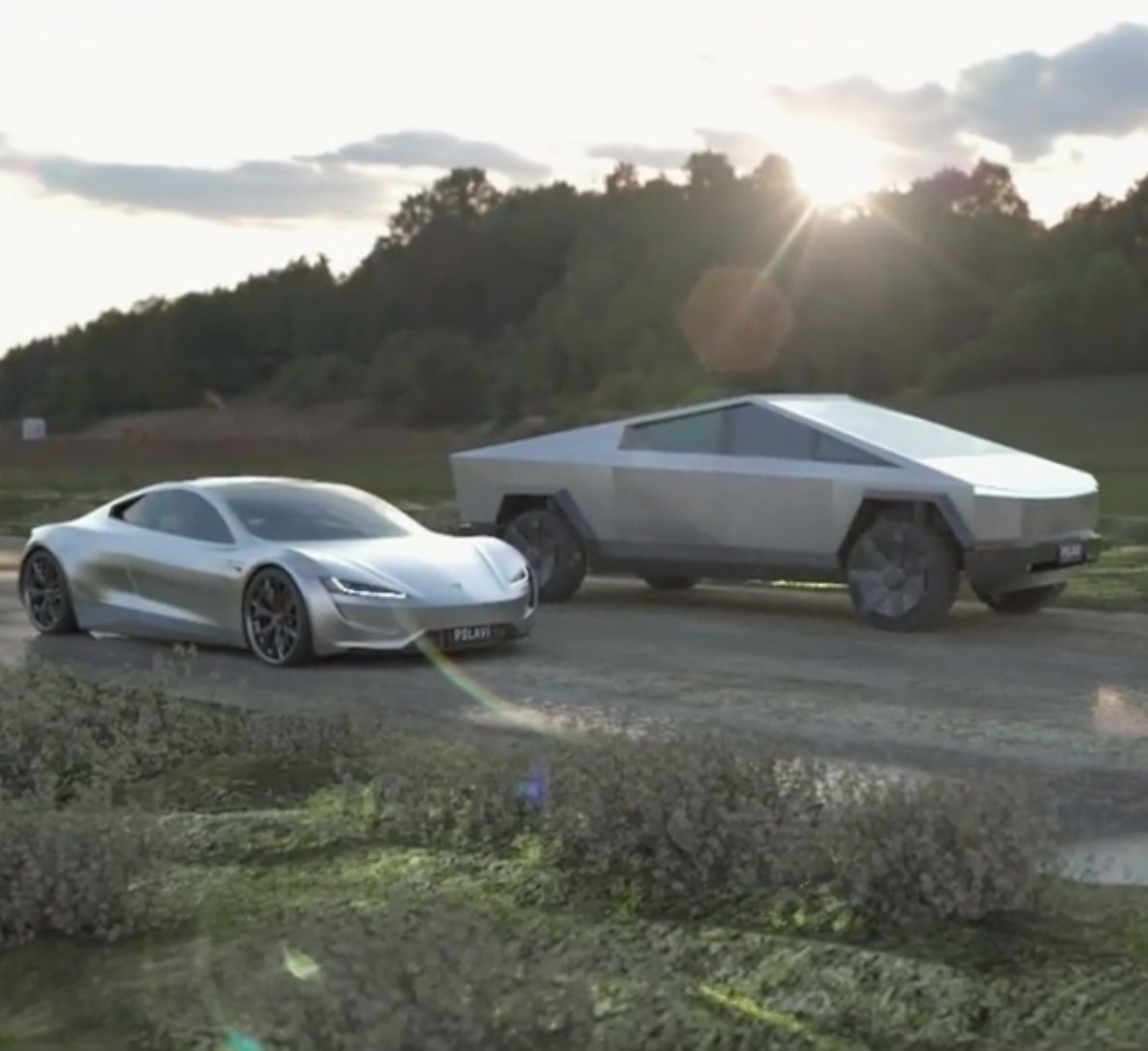 Tesla Cybertruck Vs Roadster Watch The Two Evs Face Off In Fan Render