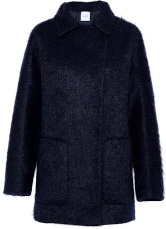 Leather-trimmed mohair-blend coat