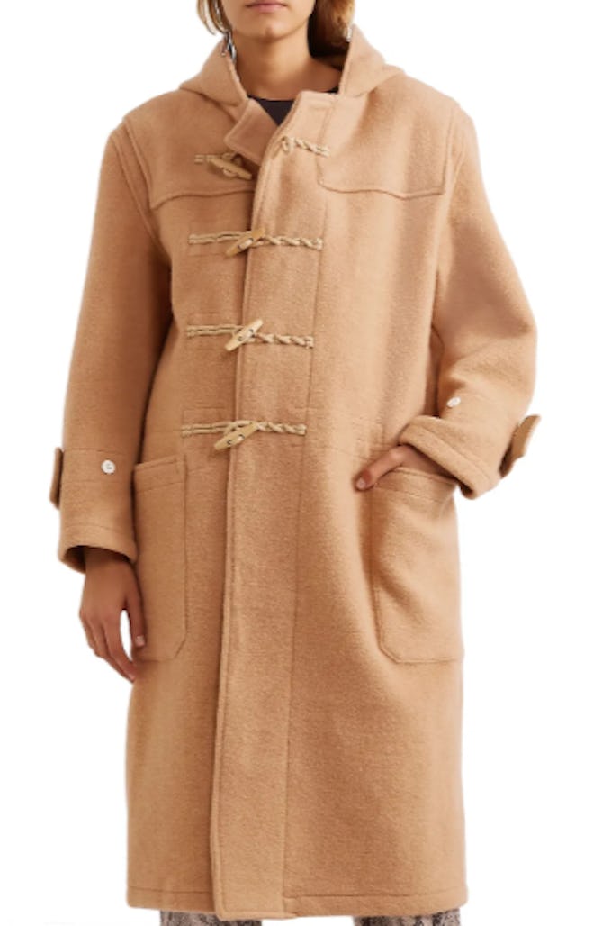 Brushed wool-felt hooded coat