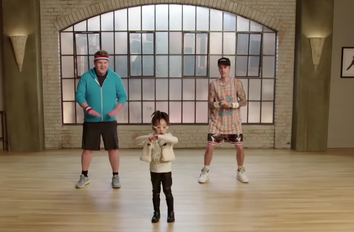James Corden and Justin Bieber are taught dance moves by toddlers in a hilarious segment on an episo...