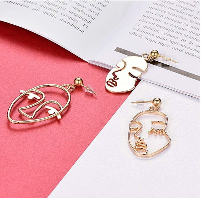 MOOKOO Face Abstract Gold Statement Earrings (3 Pairs)