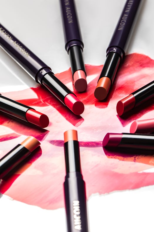Close up image and swatches of Kevyn Aucoin's Unforgettable Lipstick.