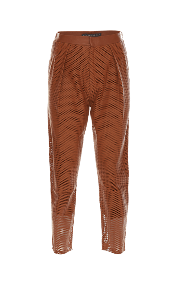 Pleated Perforated Leather Pants