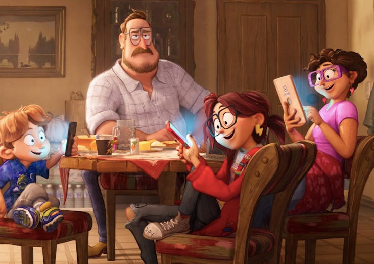 Mitchell family having lunch together in "The Mitchells vs. the Machines"