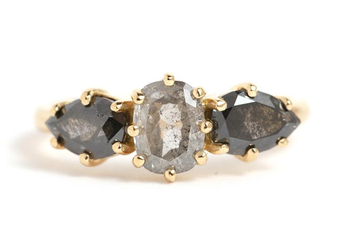 Grey and Black Three Diamond Ring
