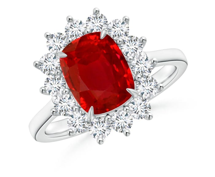 Cushion Cut Ruby And Diamond Floral Ring 
