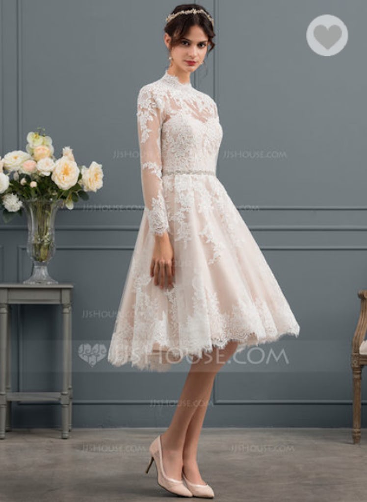 A-Line Illusion Knee-Length Lace Wedding Dress