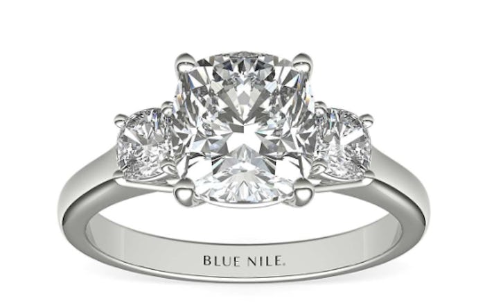 Cushion 3 Stone Engagement Ring in Platinum