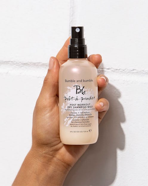 Bumble And Bumble's Pret-a-Powder Post Workout Dry Shampoo Mist helps to rid of sweat after working ...