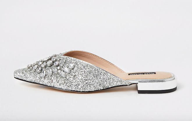 Silver Embellished Pointed Toe Sandals