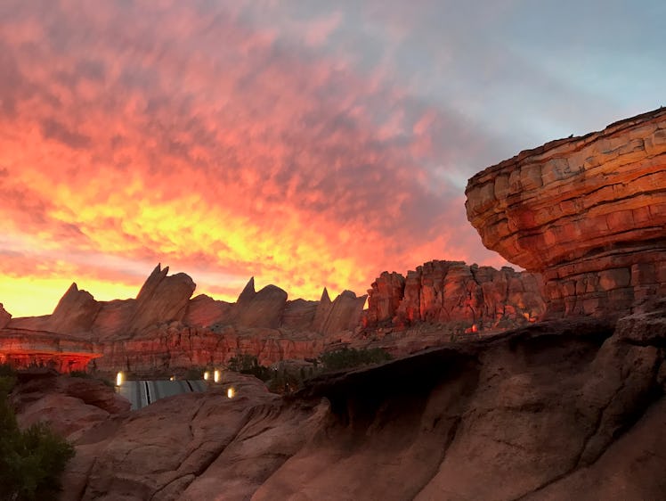 The Cadillac Range mountains at sunset in Cars Land at Disneyland is a great location for pics with ...