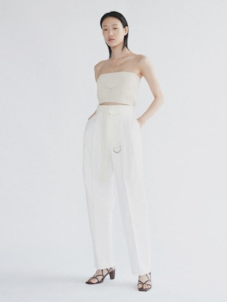 Belted Pleated Trousers Off White