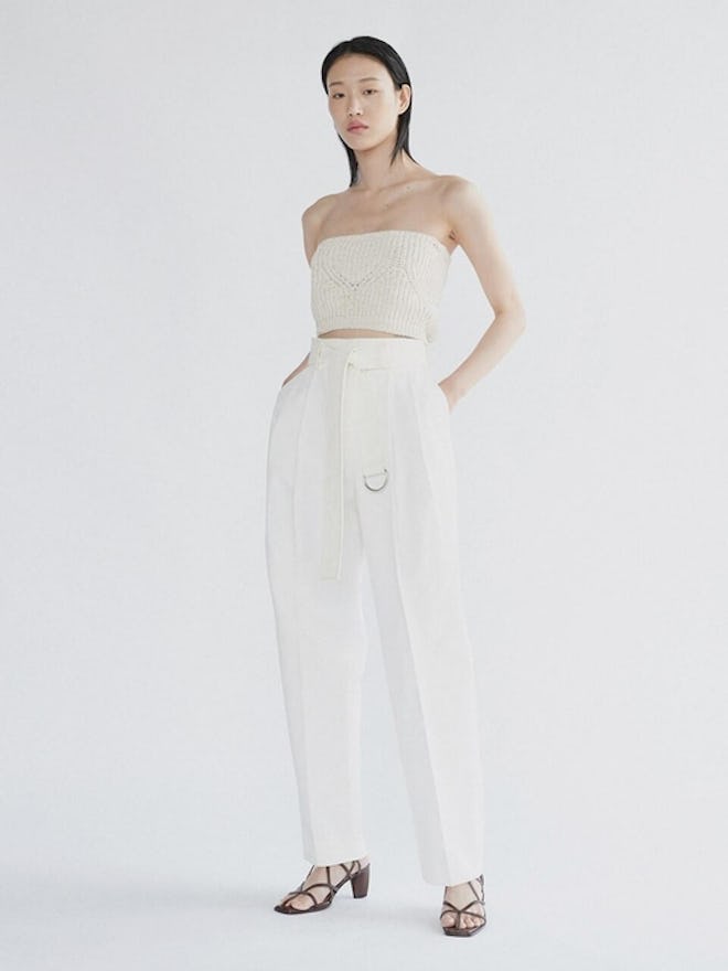 Belted Pleated Trousers Off White