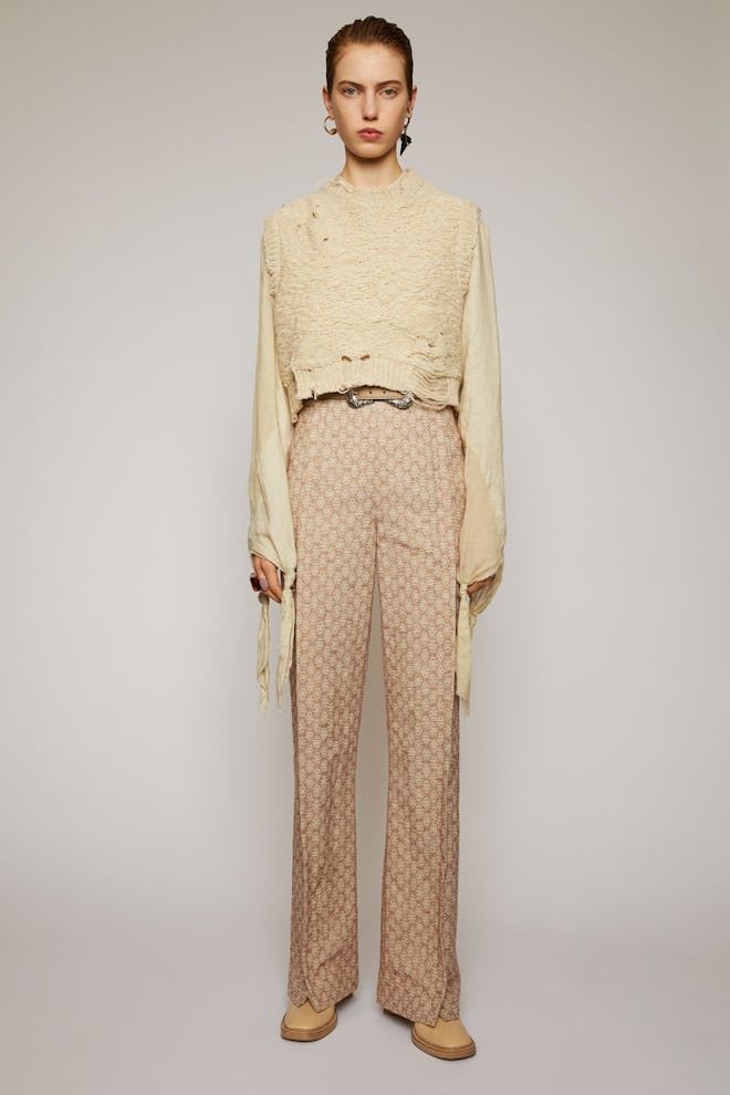 Flared Jacquard Trousers Peach Orange