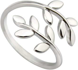 ELBLUVF 18k Stainless Steel Silver Adjustable Ring