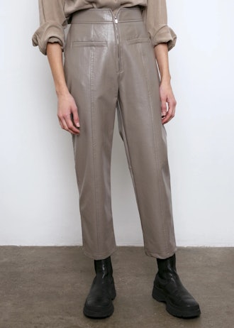 Zip Front Taupe Leather Pants