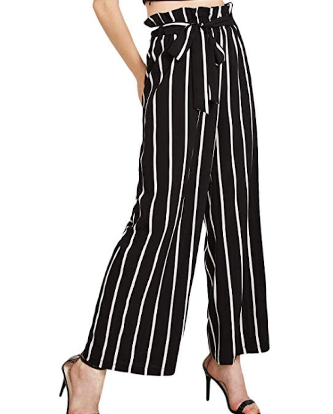 Floerns Women's Frilled Waist Striped Print Palazzo Pants